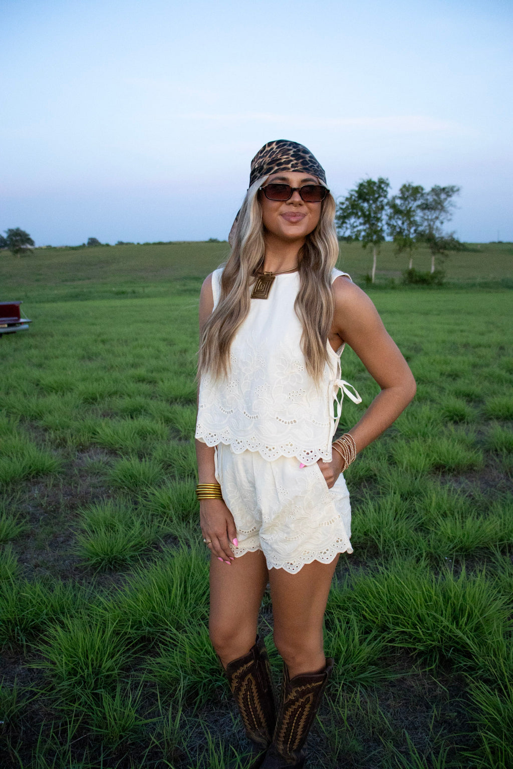 Sammie Oatmeal Embroidered Shorts Set