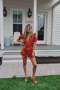 Red Floral Ruffle Belted Romper