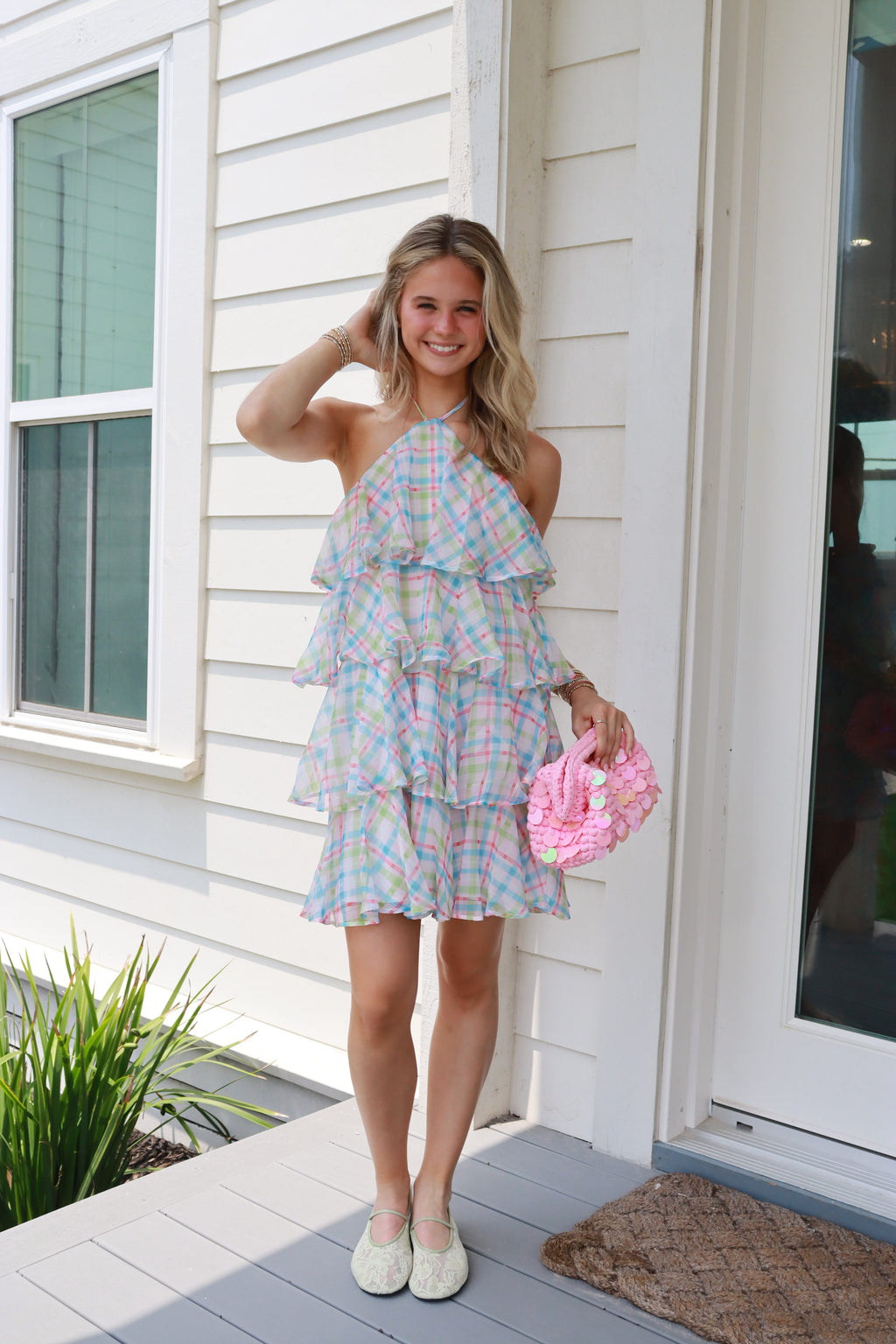 Lolli Pastel Plaid Halter Dress