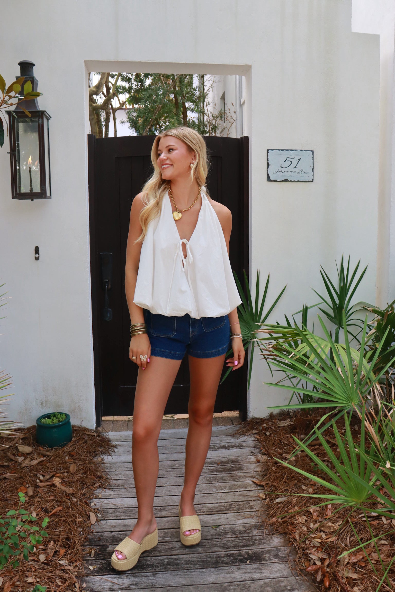 White Bubble Halter Top