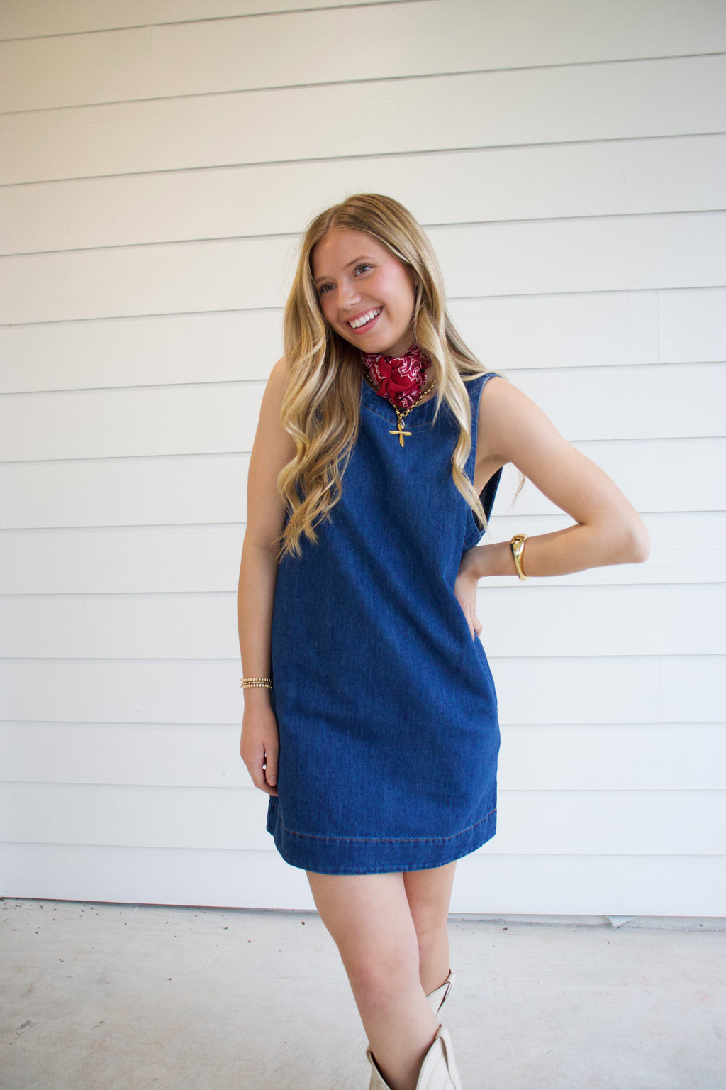 Capri Open Back Denim Dress