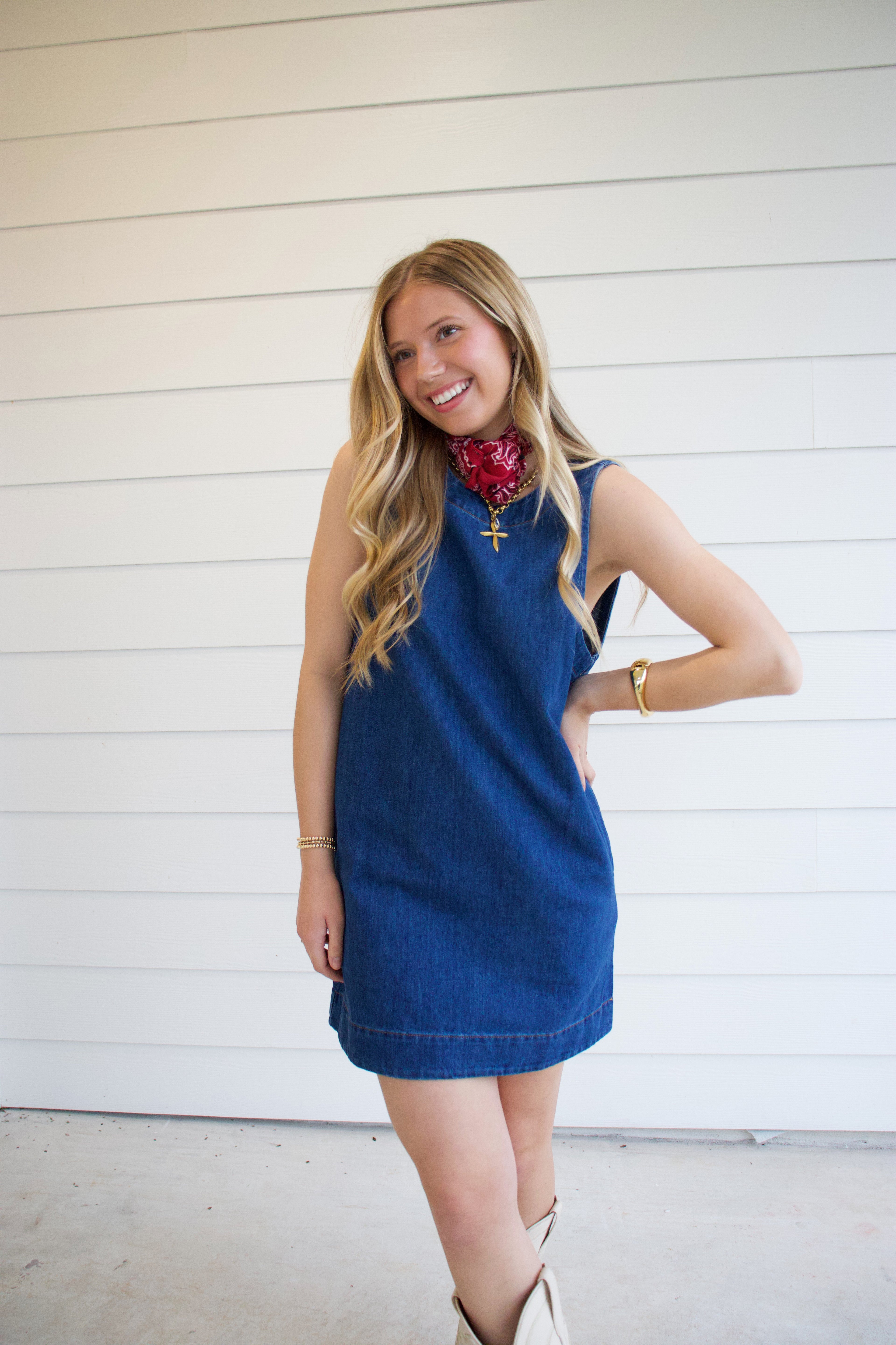 Capri Open Back Denim Dress