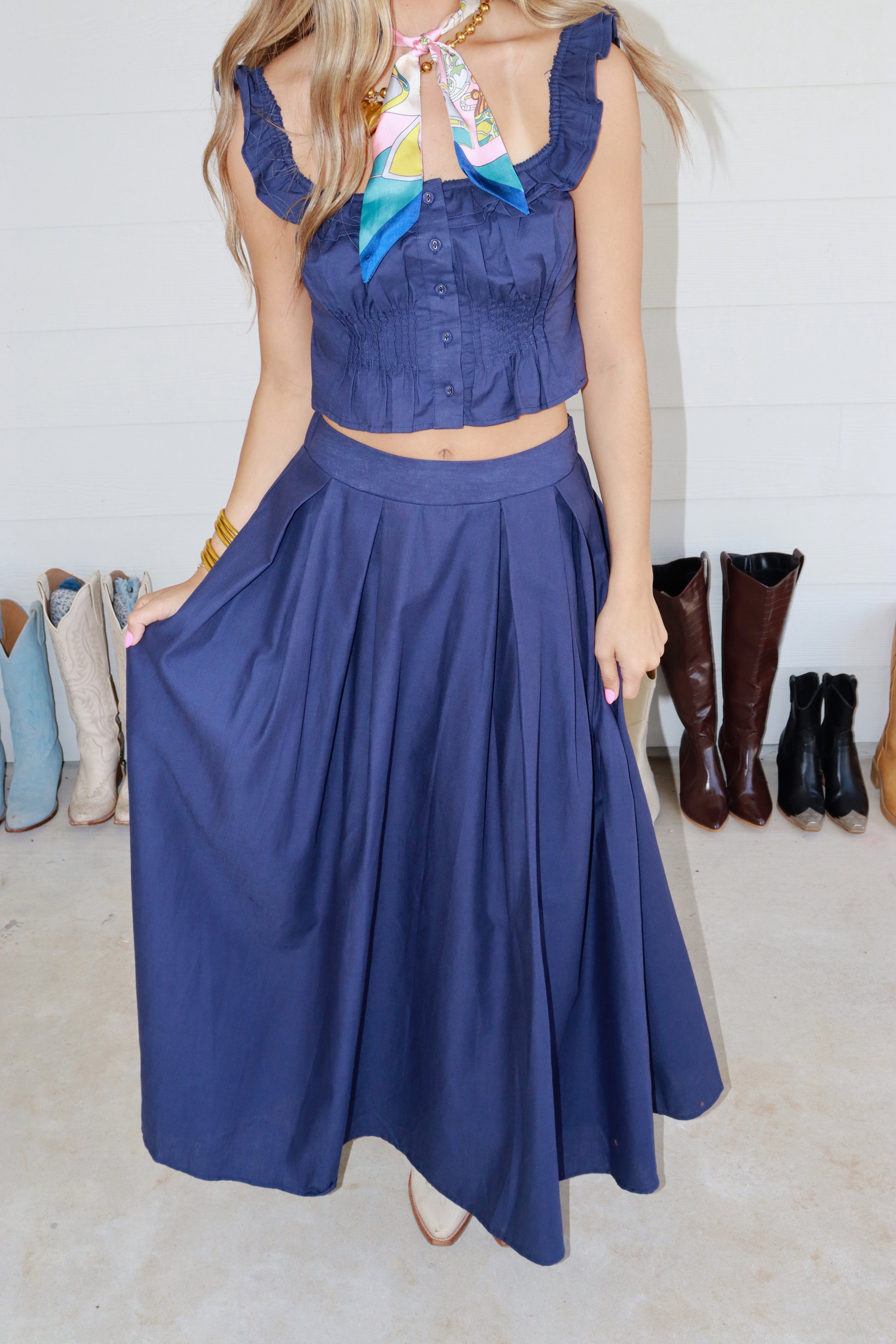 Cecily Navy Maxi Skirt Set