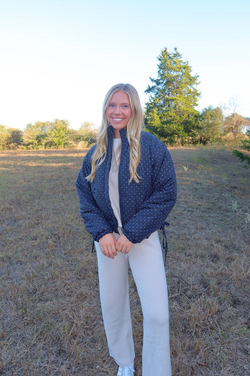 Birdie Blue Polka Dot Puffer Jacket