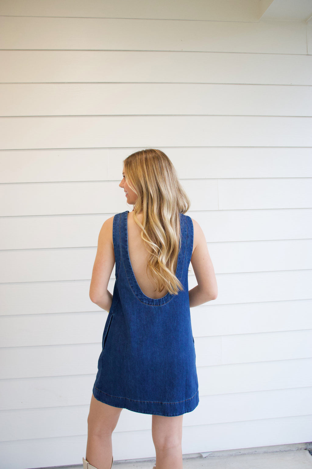 Capri Open Back Denim Dress