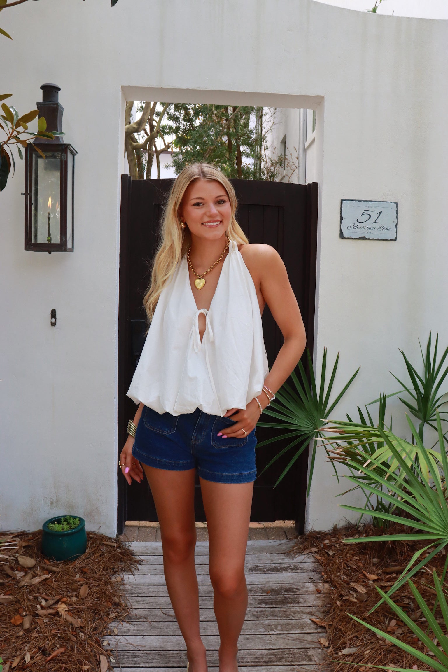 White Bubble Halter Top