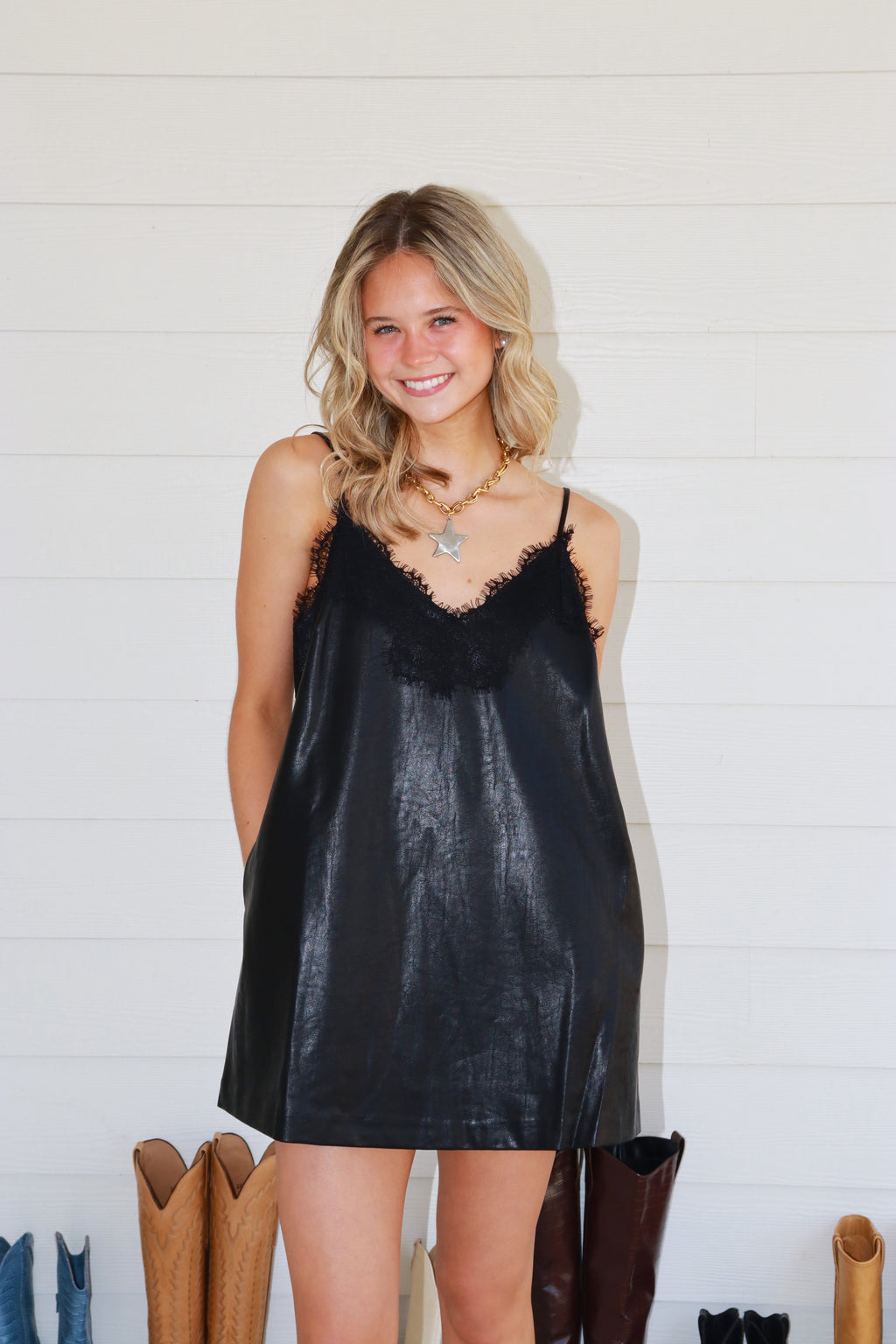 Morgan Black Pleather Mini Dress