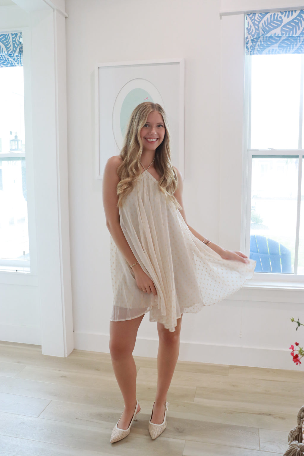 Cream & Gold Halter Dress