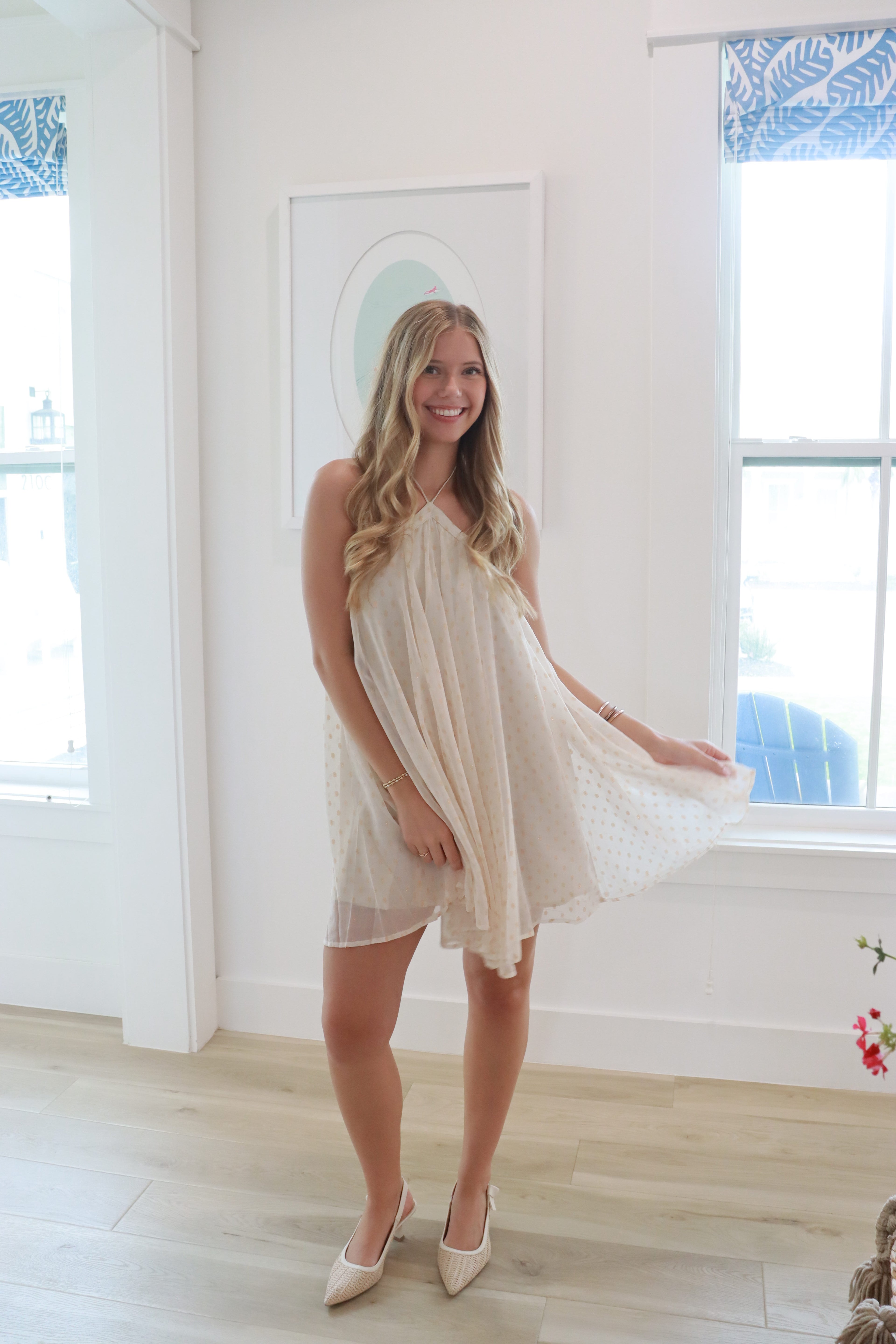 Cream & Gold Halter Dress