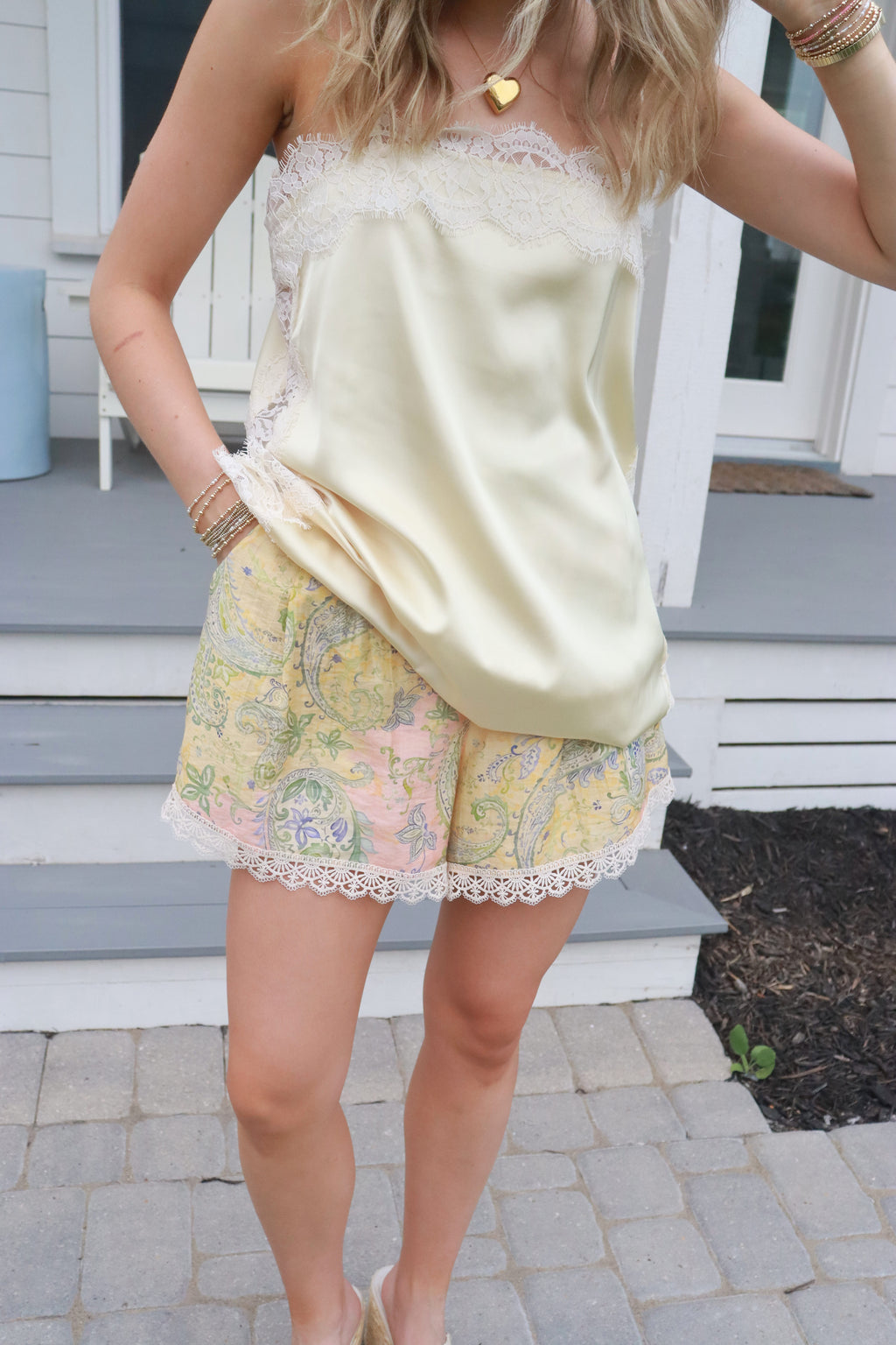 Satin Lace Yellow Top