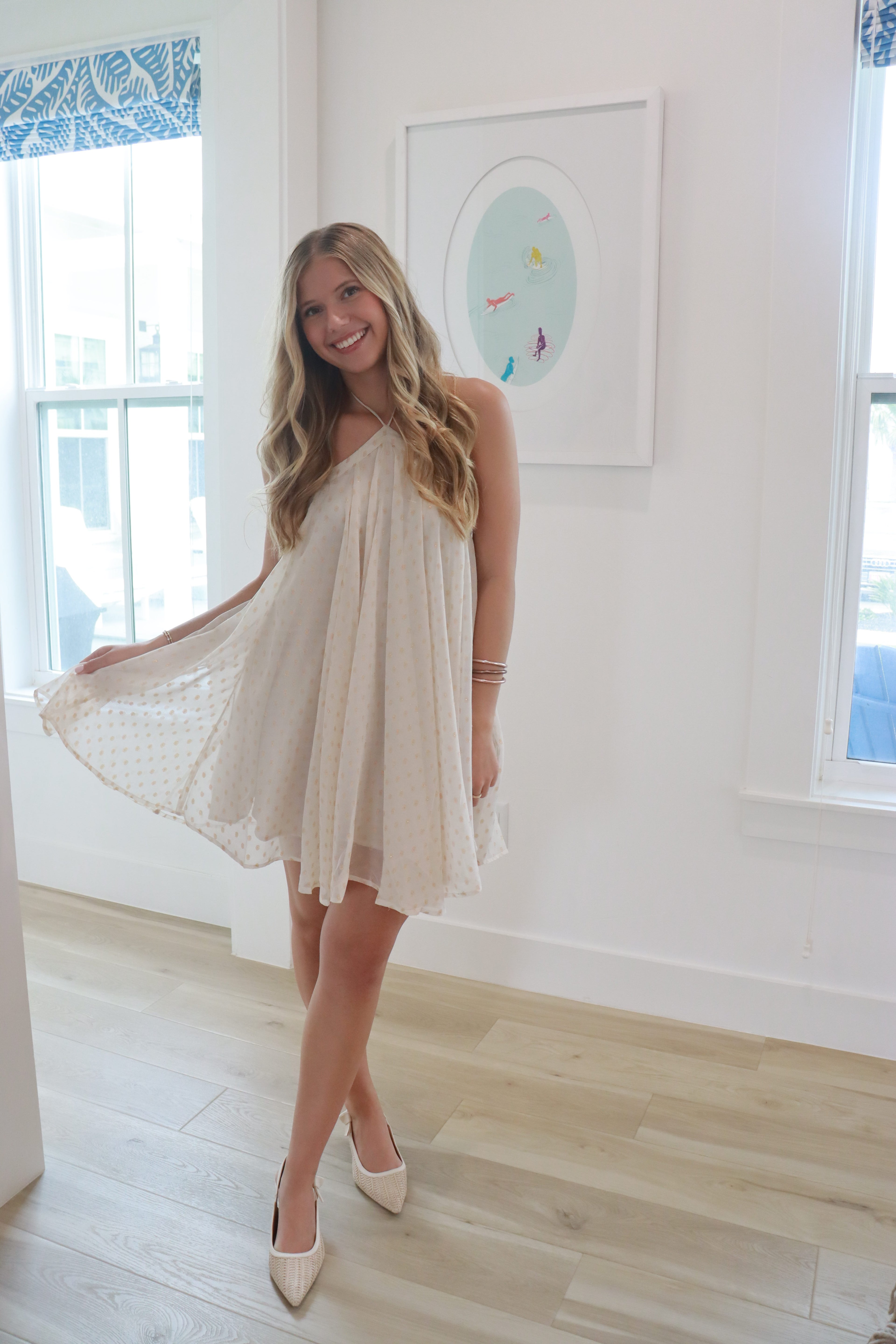 Cream & Gold Halter Dress