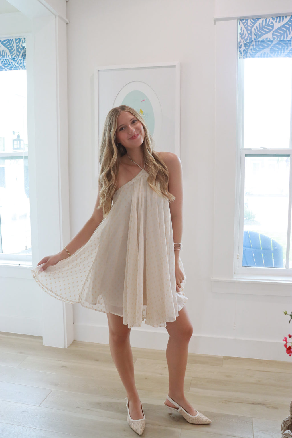 Cream & Gold Halter Dress