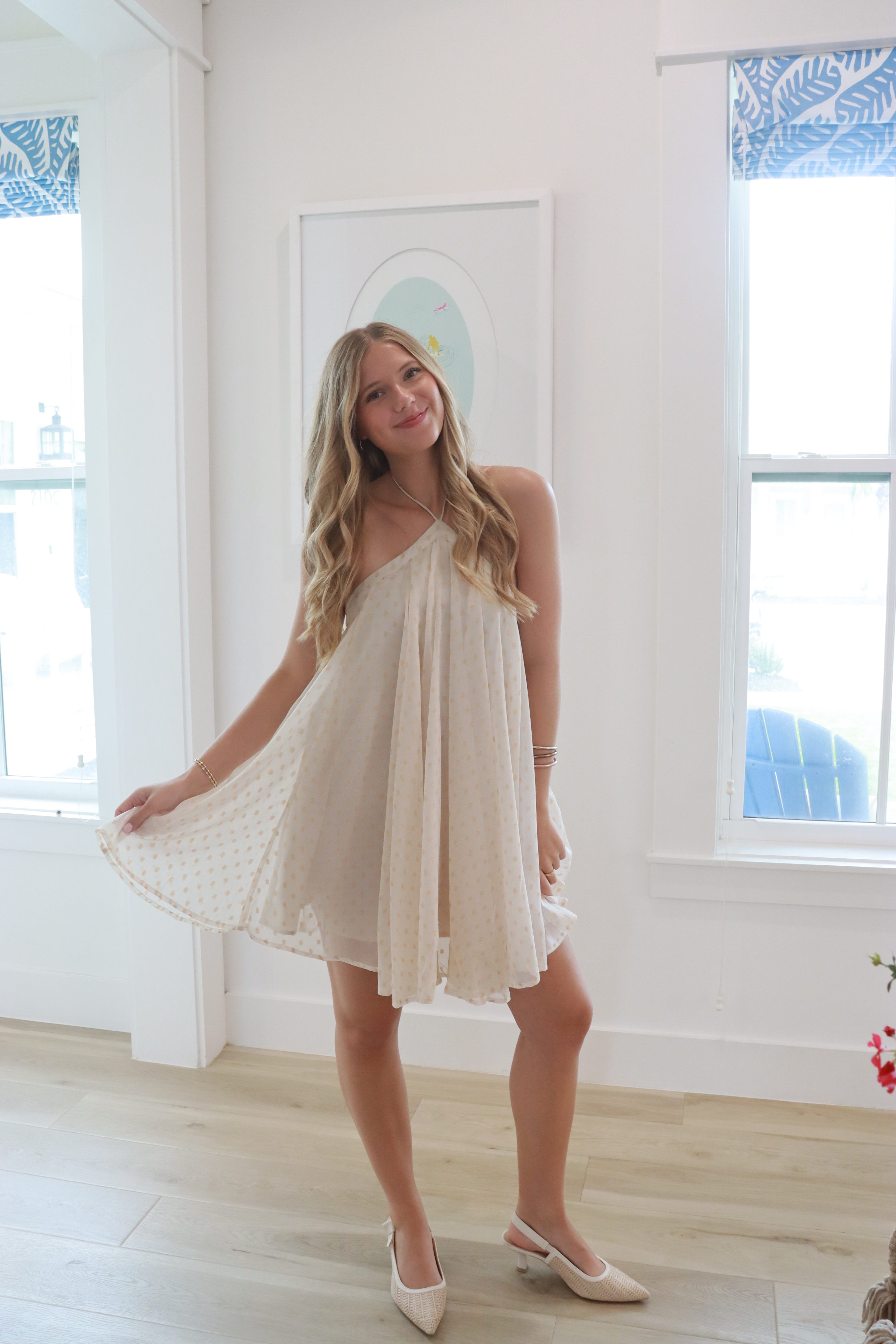Cream & Gold Halter Dress