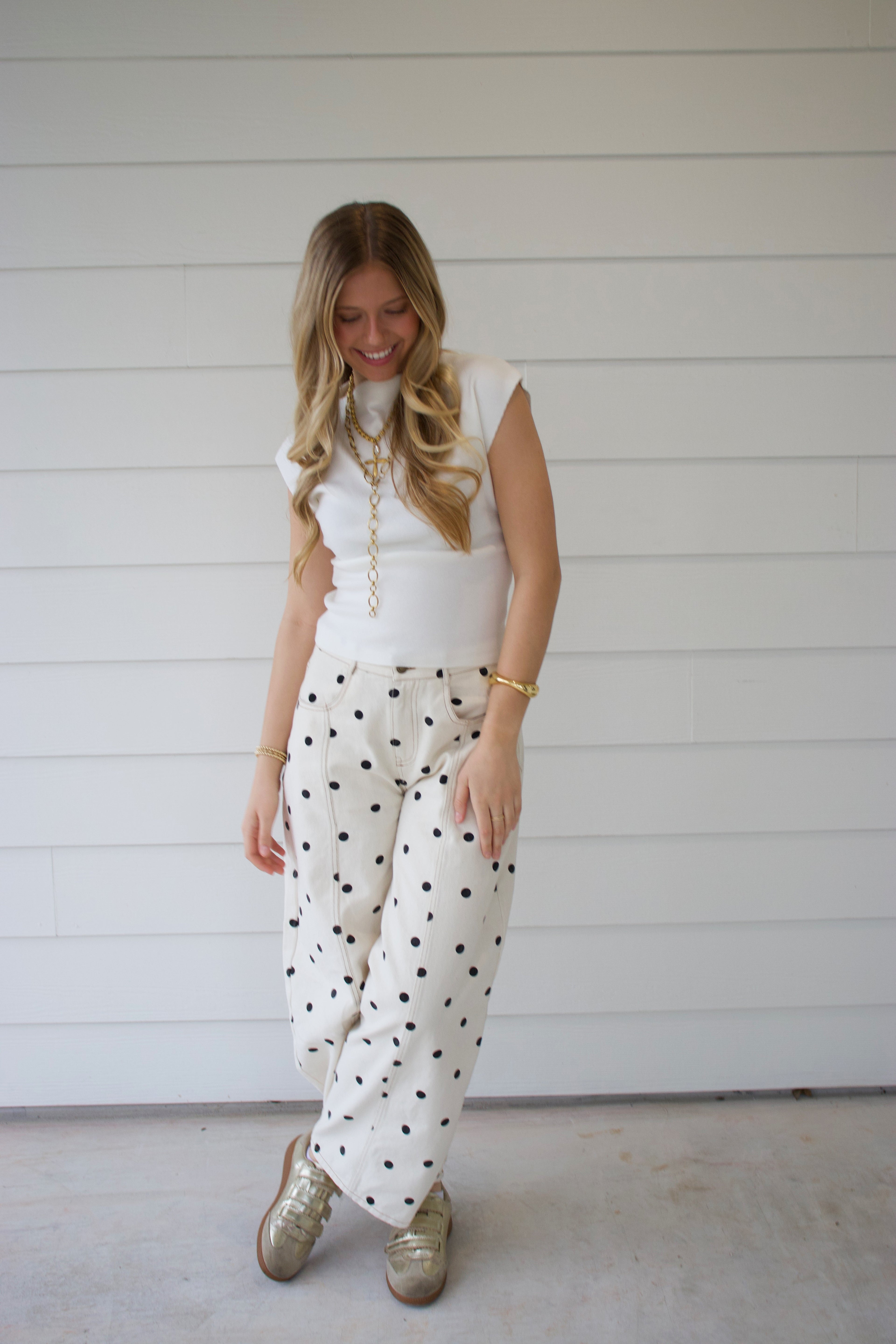 Black Polka Dot Barrel Jeans