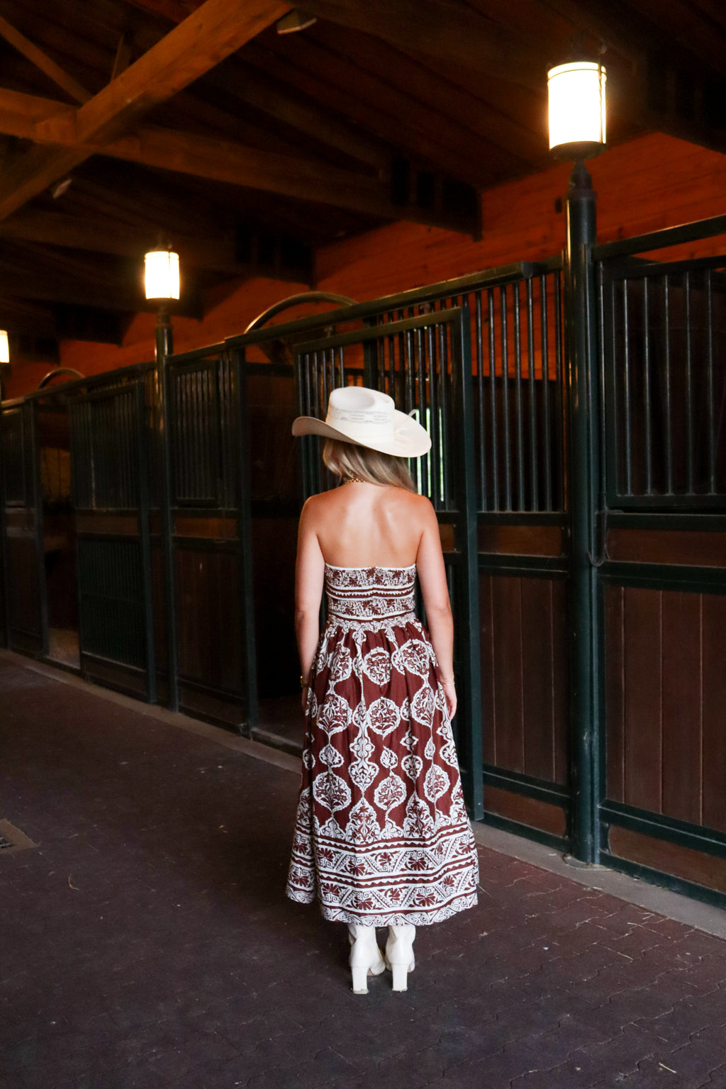 Emilia Brown Strapless Midi Dress