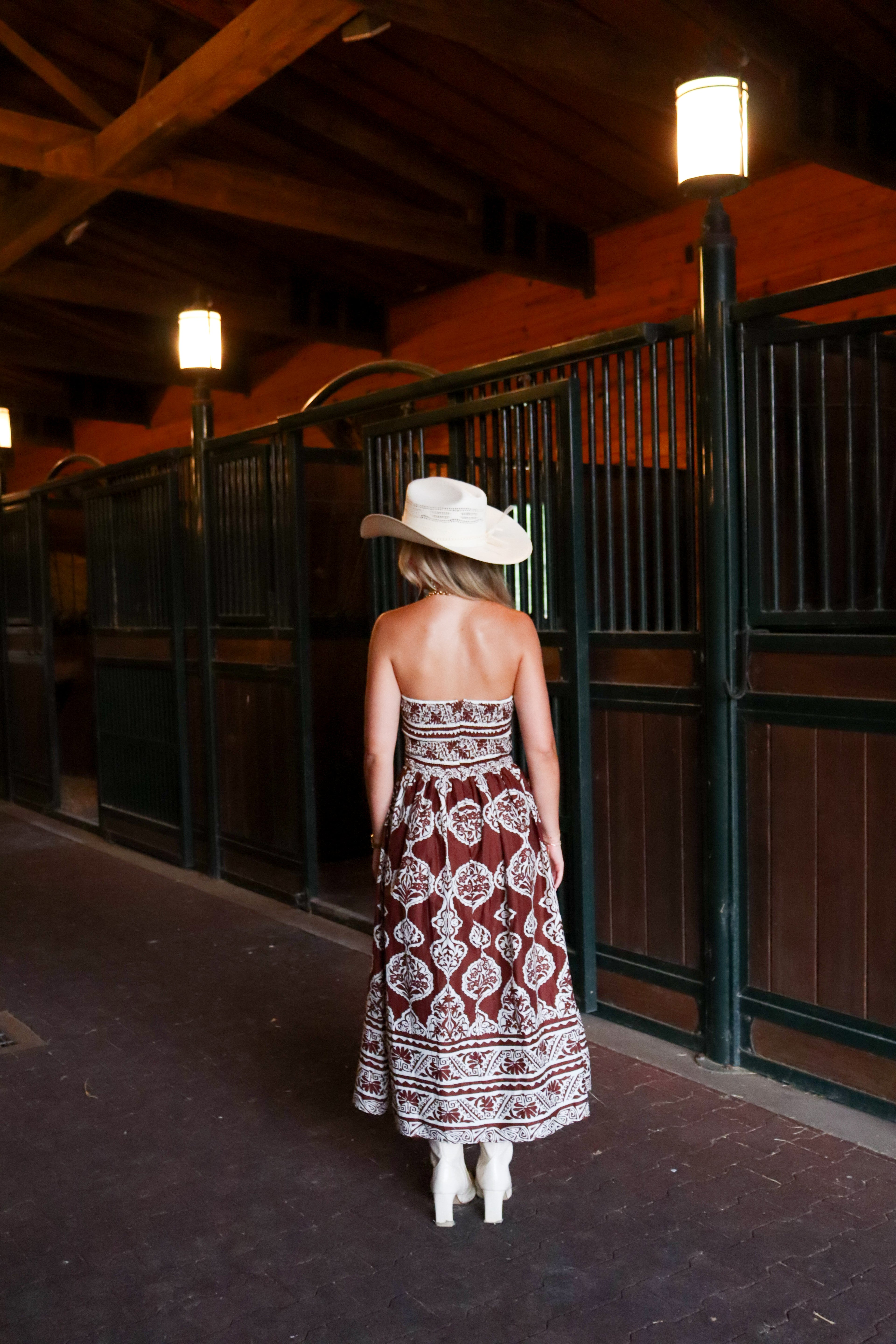 Emilia Brown Strapless Midi Dress
