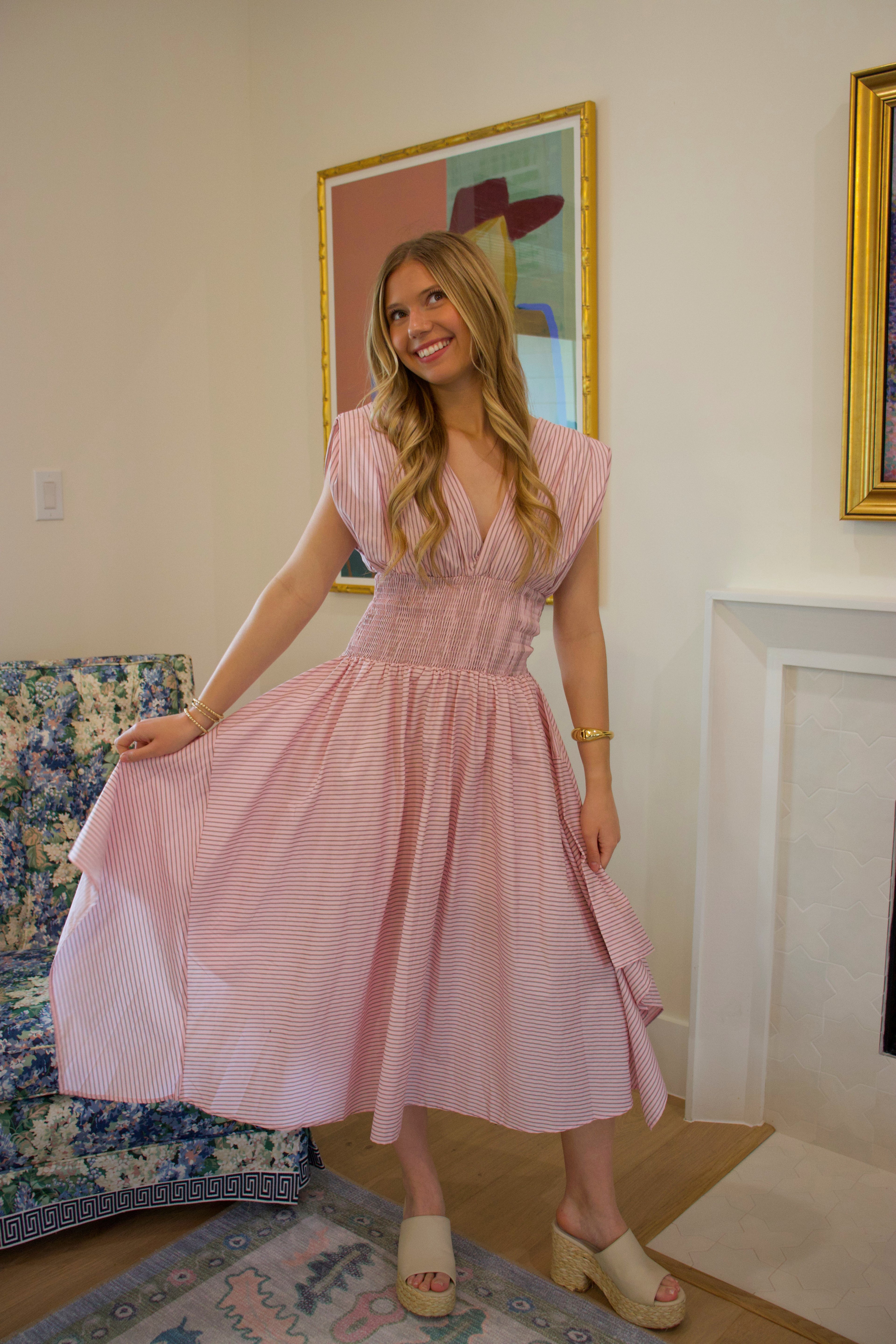 Lucille Pink Midi Dress