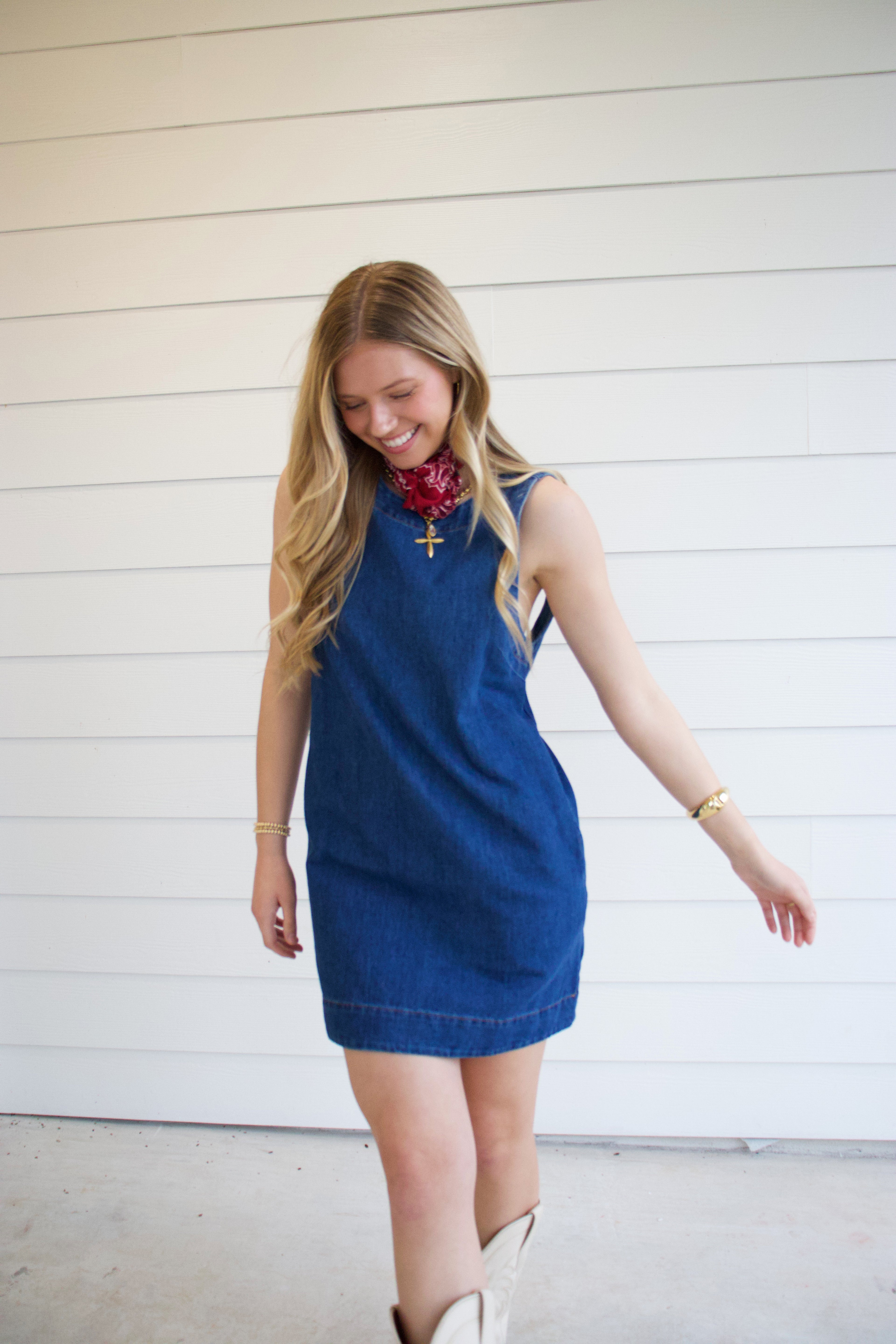 Capri Open Back Denim Dress