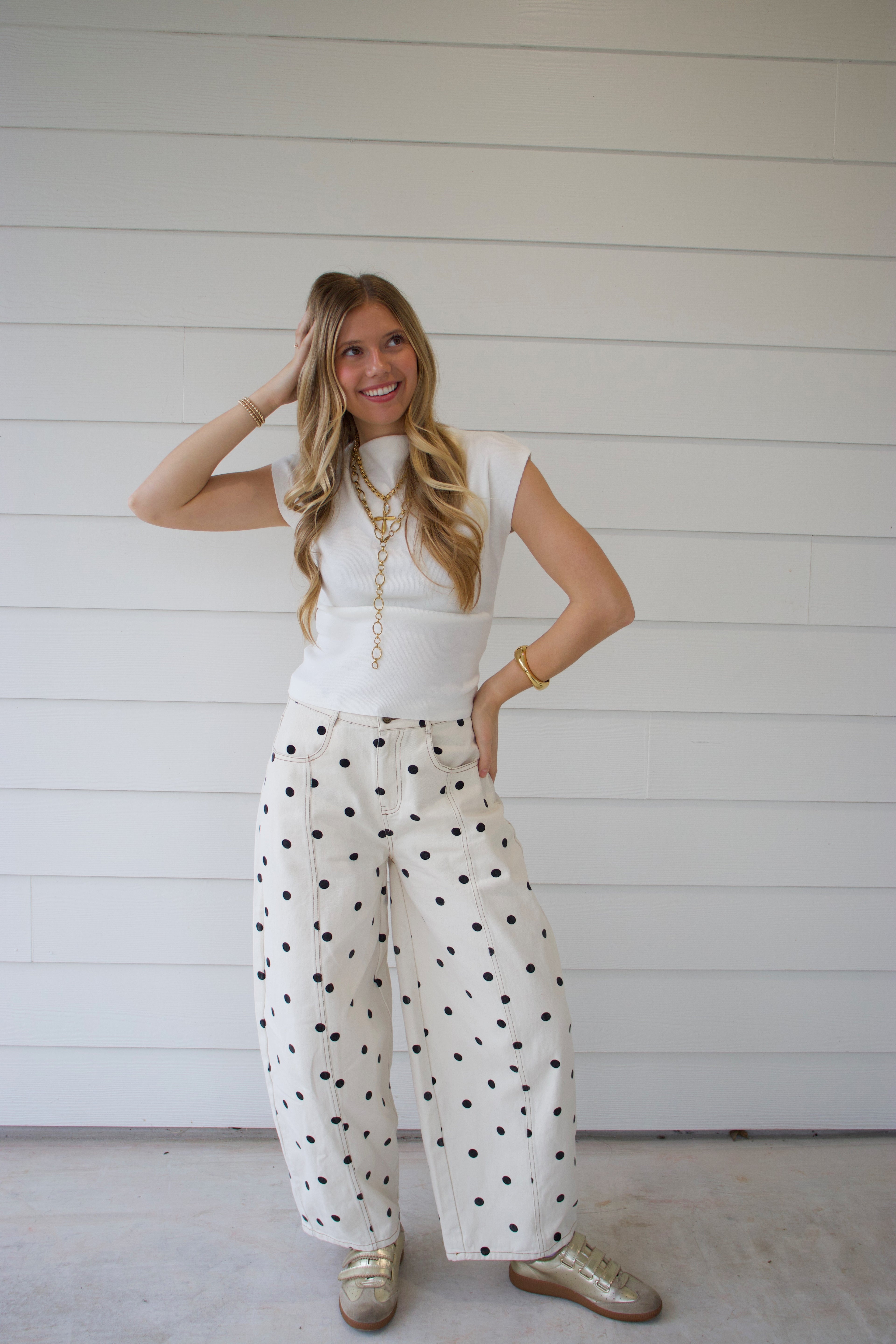 Black Polka Dot Barrel Jeans