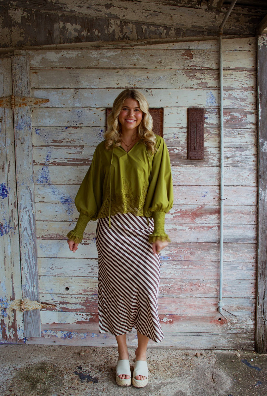 Vivian Chartreuse Long Sleeve Top
