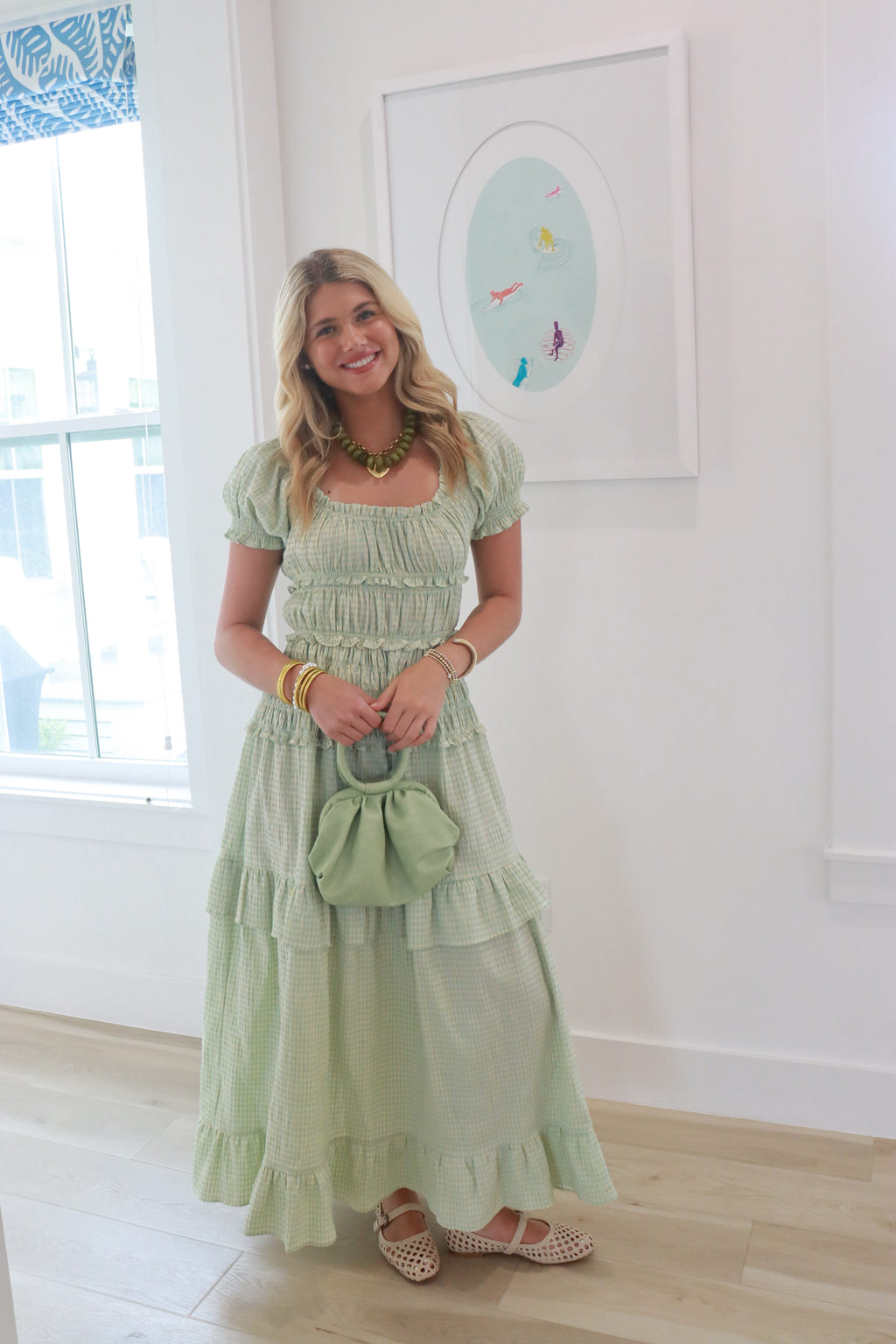 Sandy Green Smocked Maxi Dress
