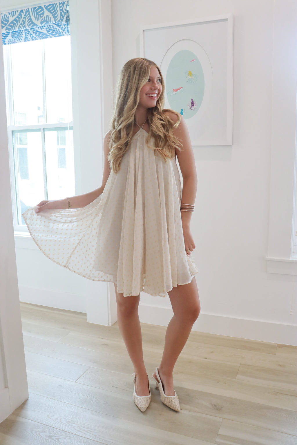 Cream & Gold Halter Dress
