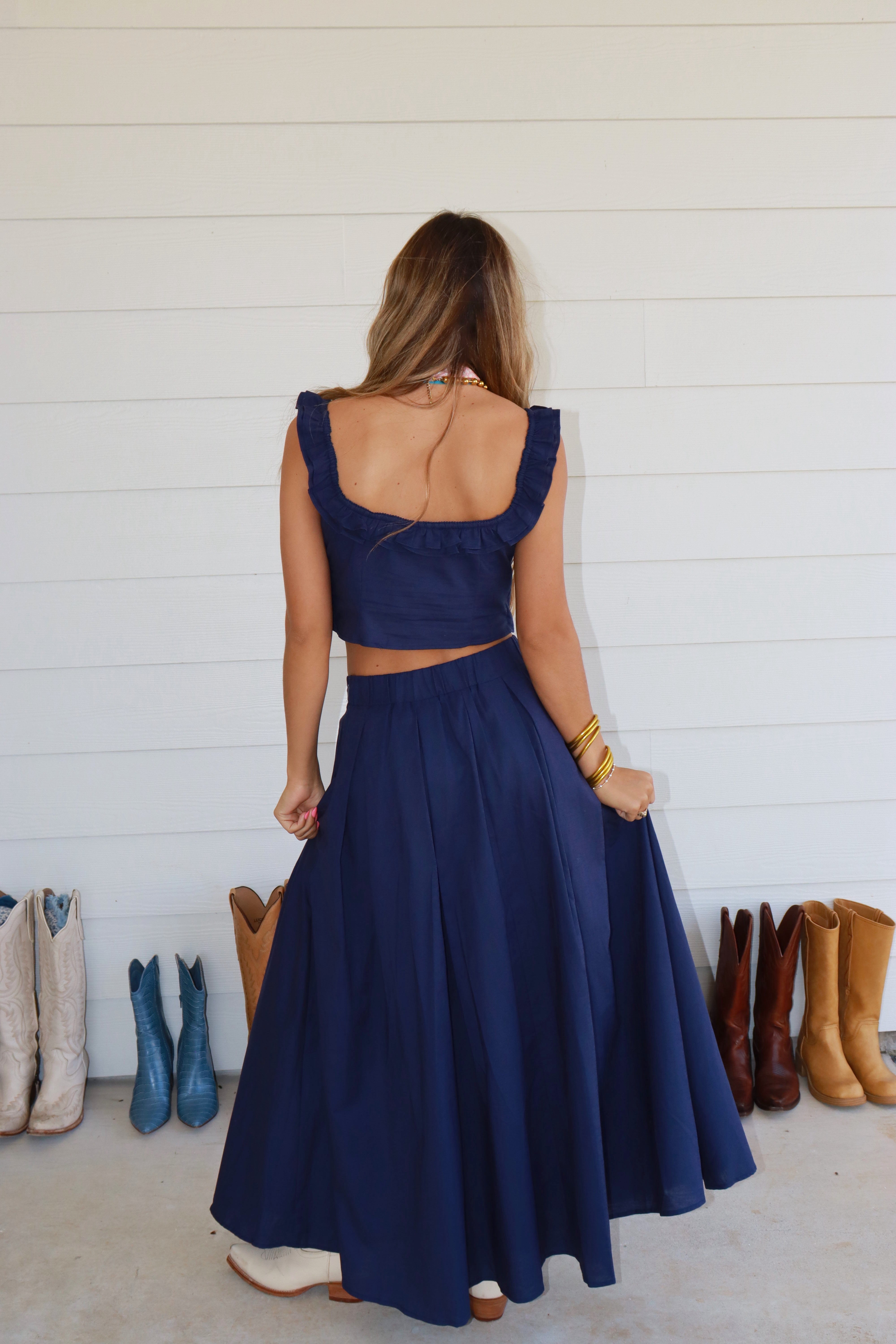 Cecily Navy Maxi Skirt Set – Dally Lou