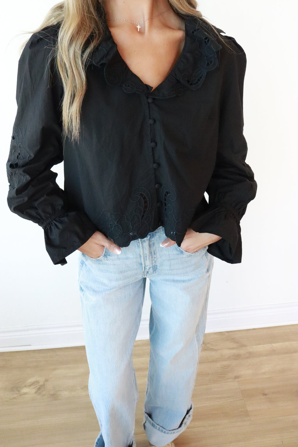 Carter Black Eyelet Top