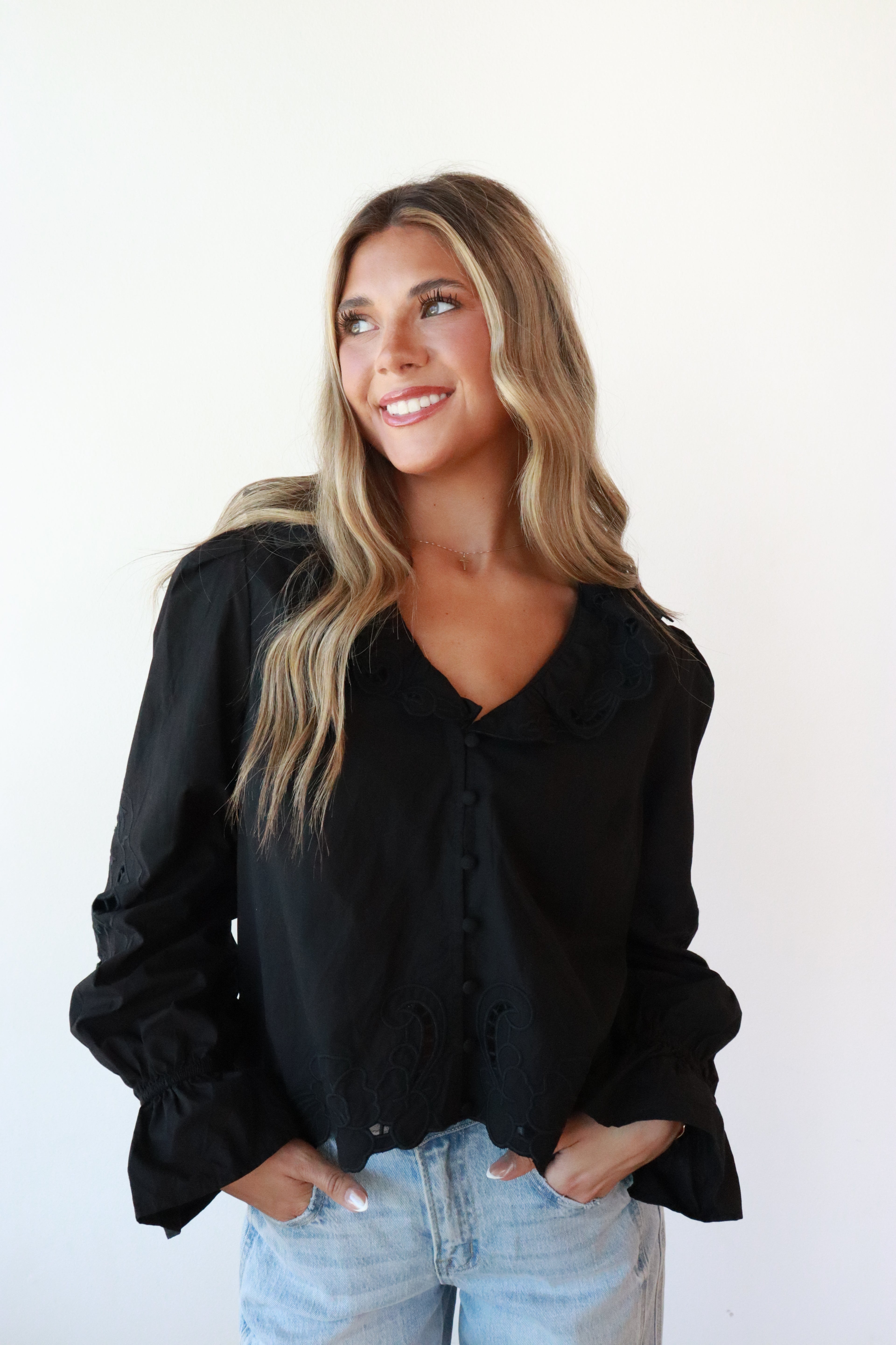 Carter Black Eyelet Top