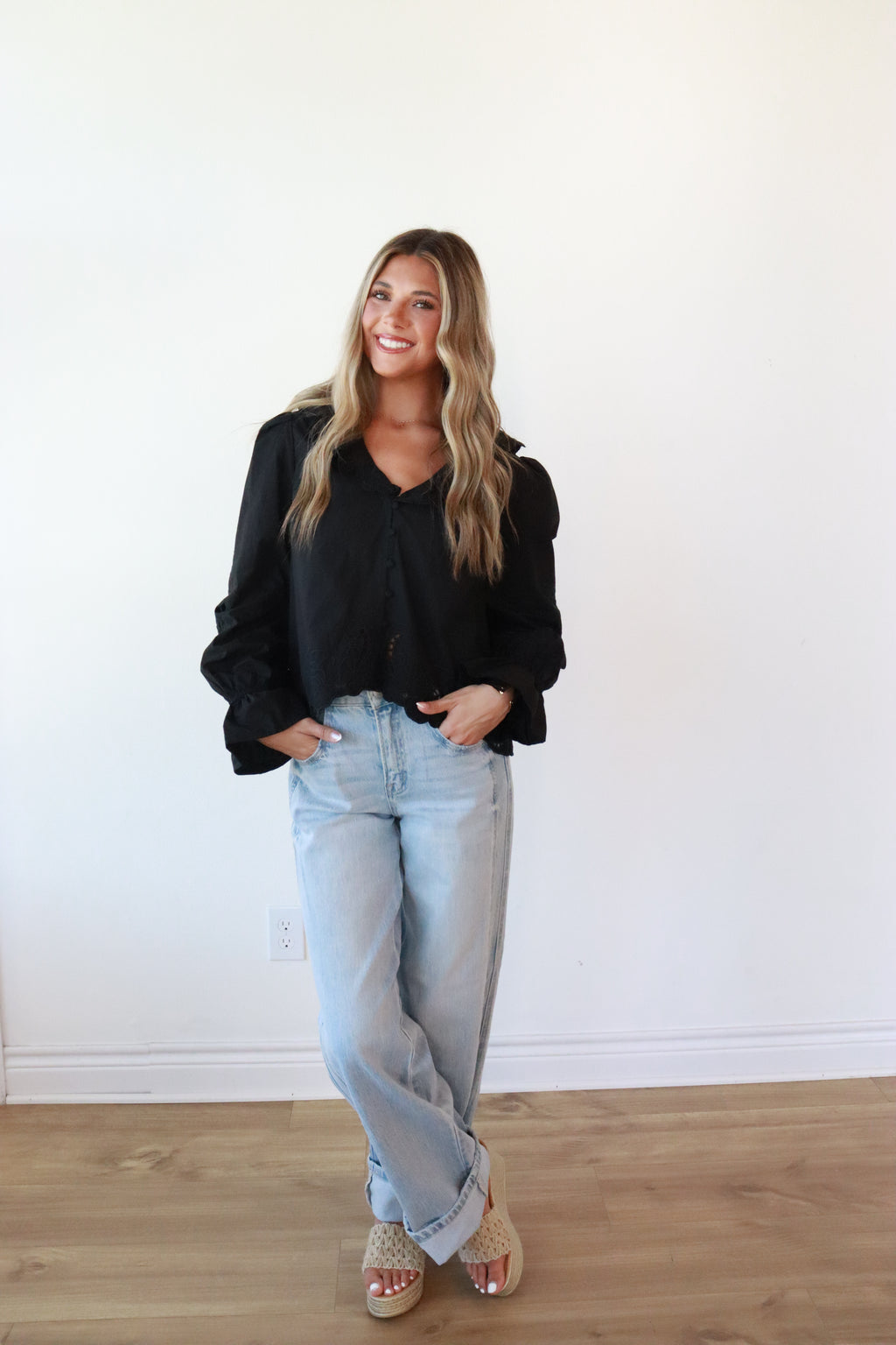 Carter Black Eyelet Top