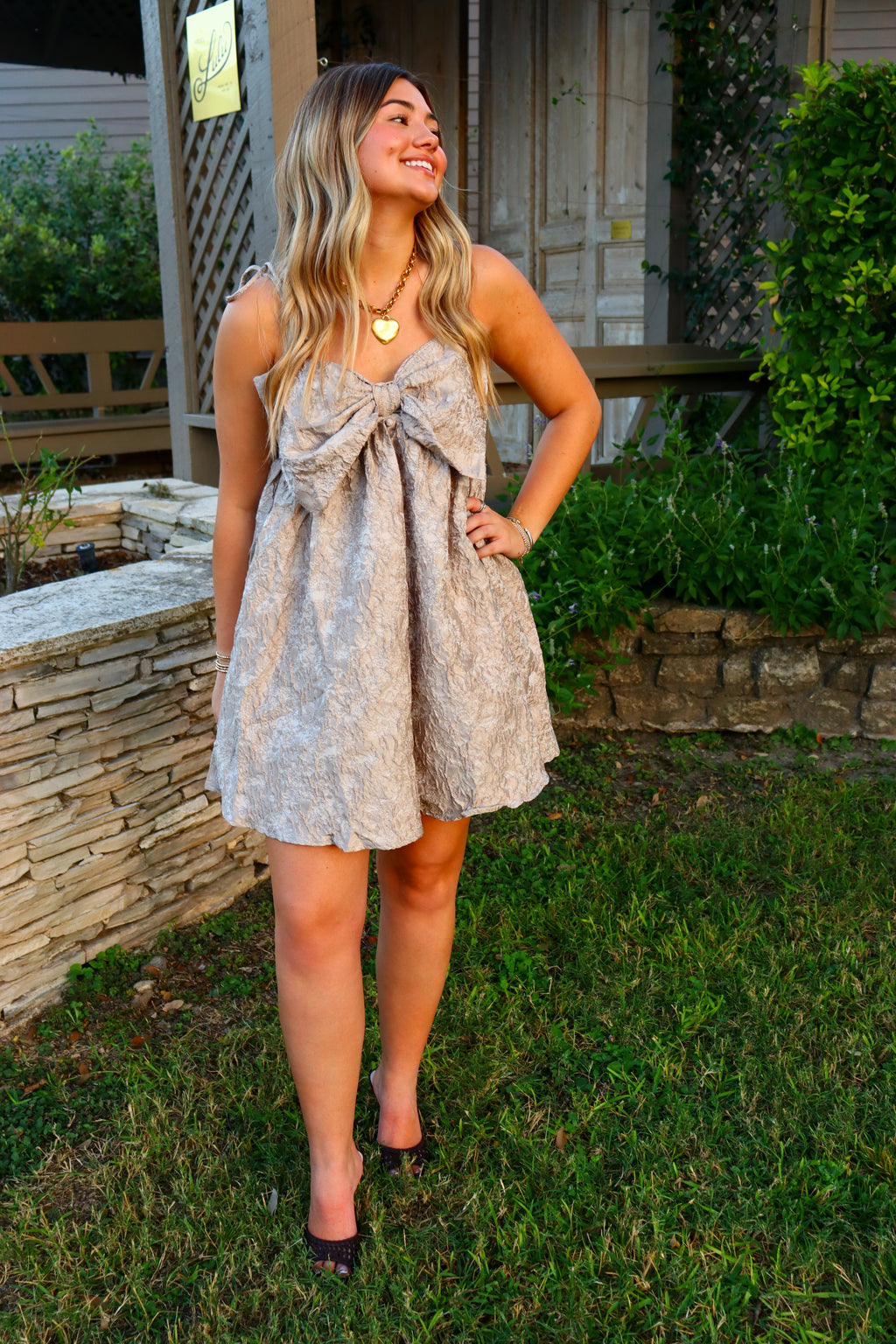 Shimmer Bow Mini Dress