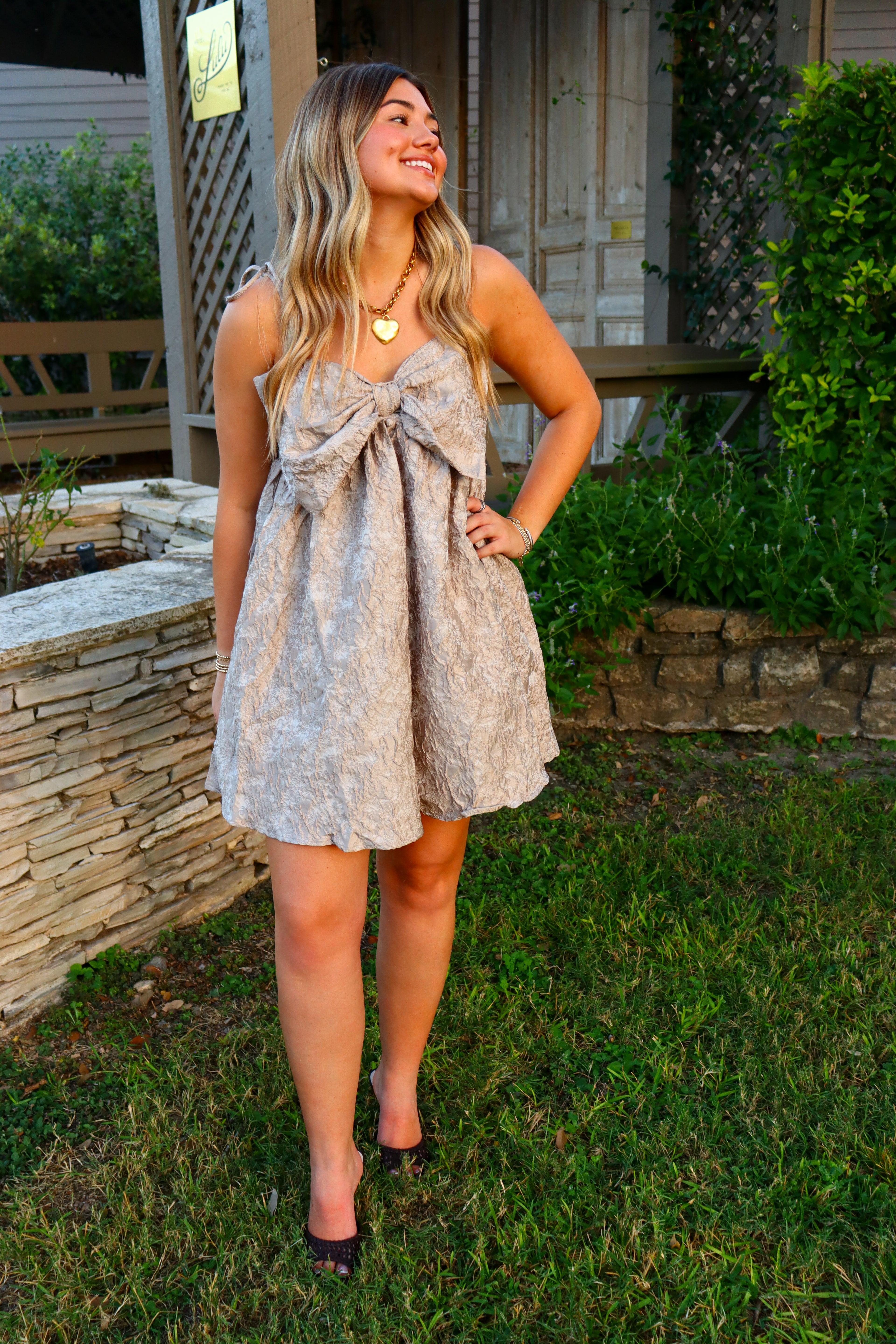 Shimmer Bow Mini Dress