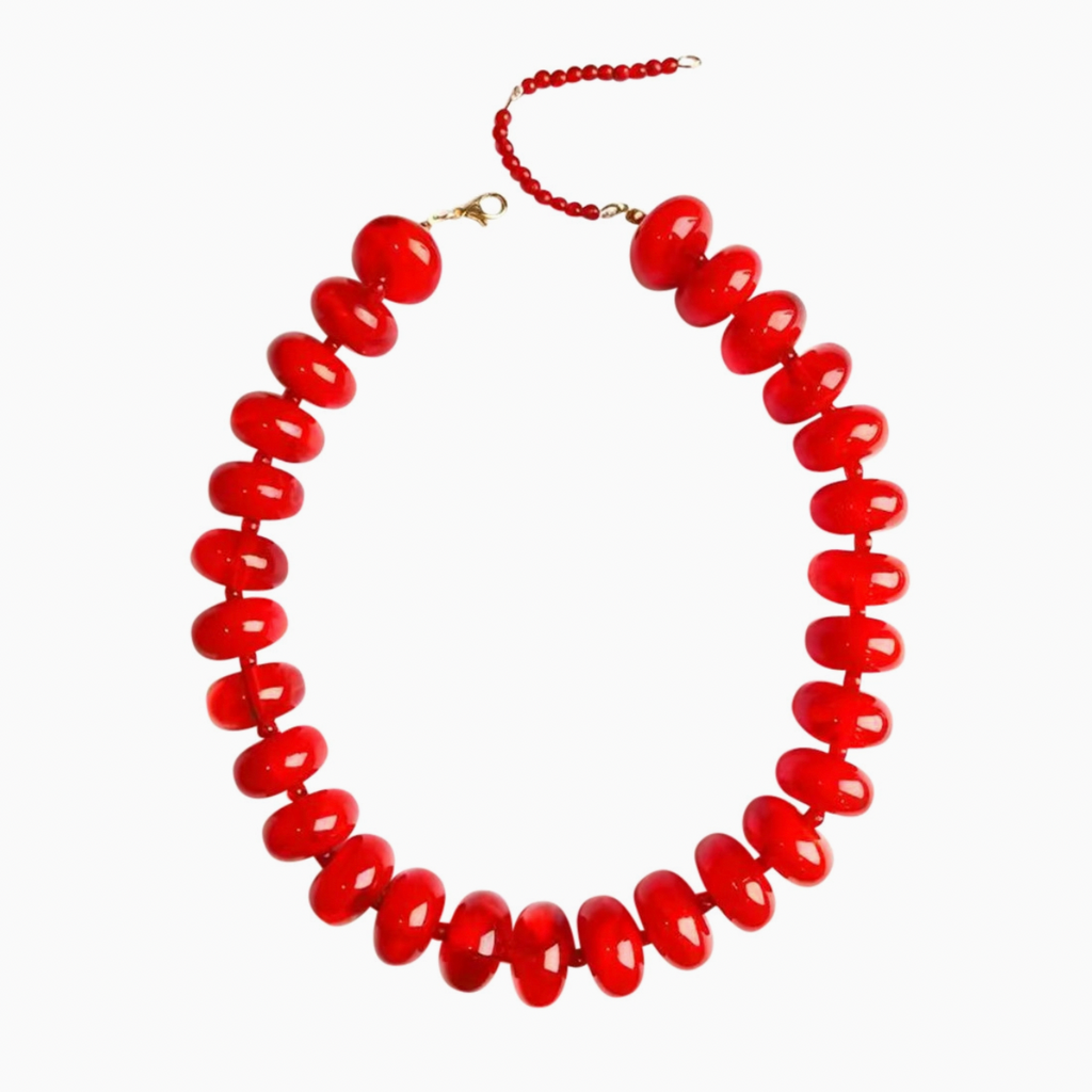Chunky Beaded Necklace- Red