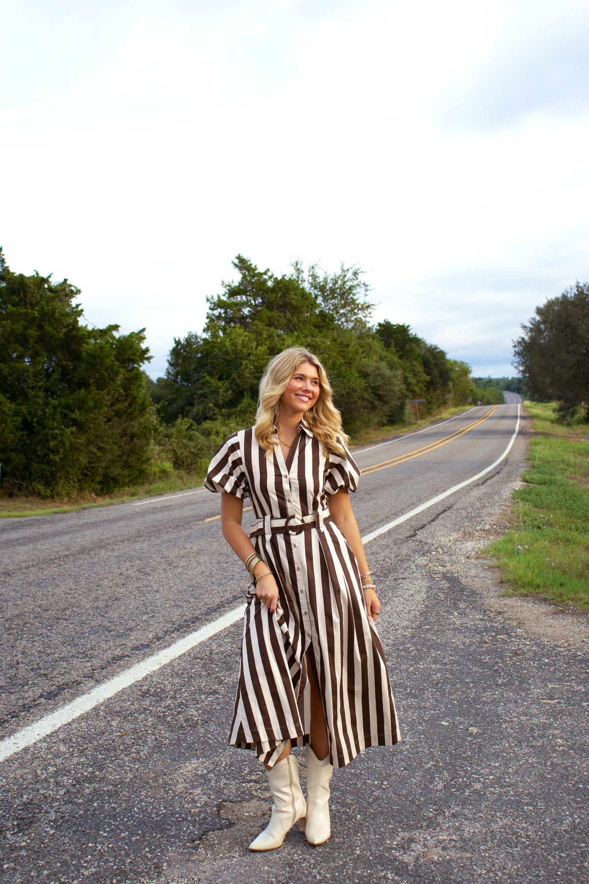 Cosie Brown Striped Maxi Dress