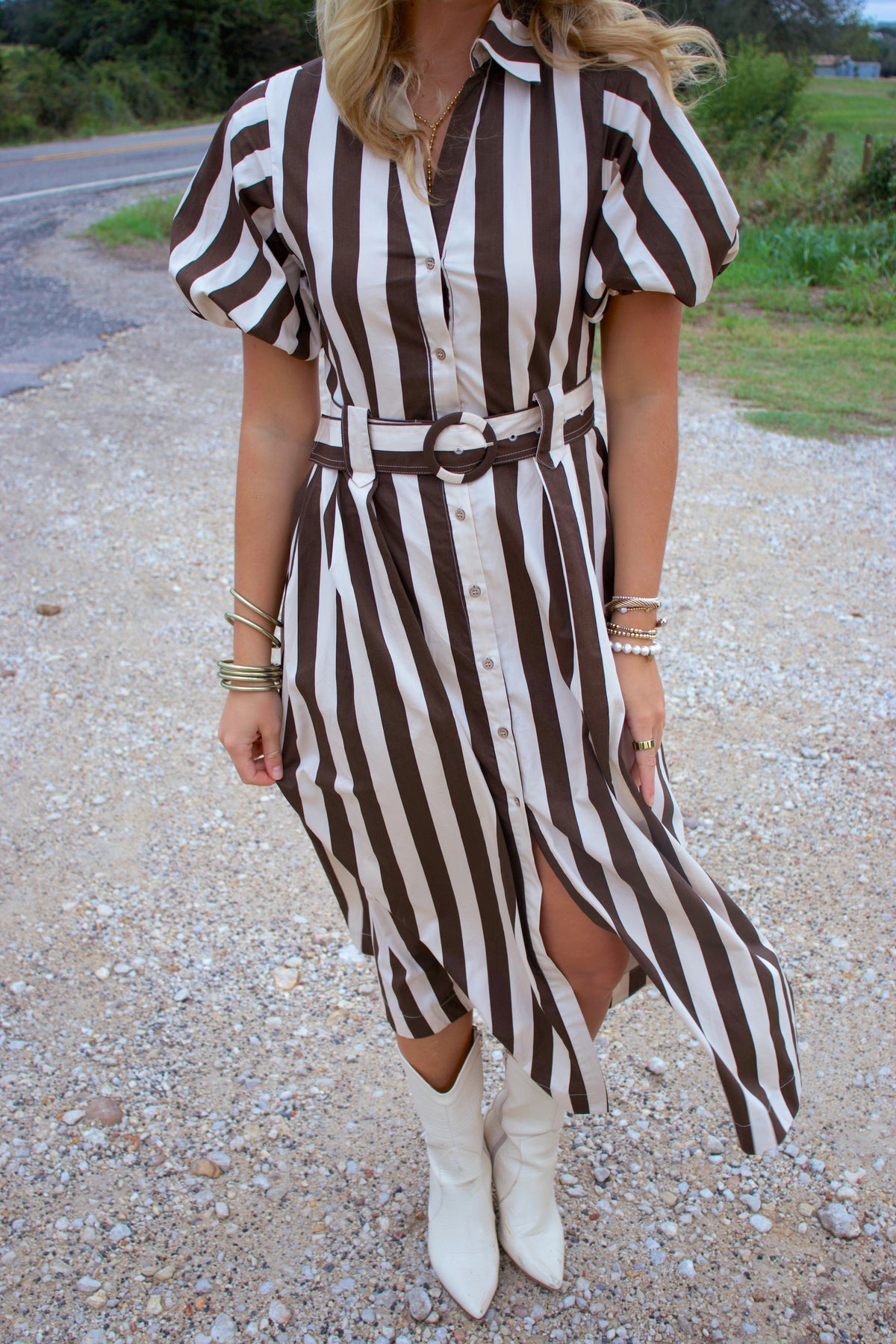 Cosie Brown Striped Maxi Dress